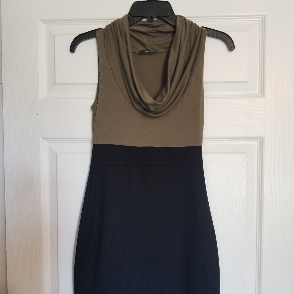Olive and black body-con dress